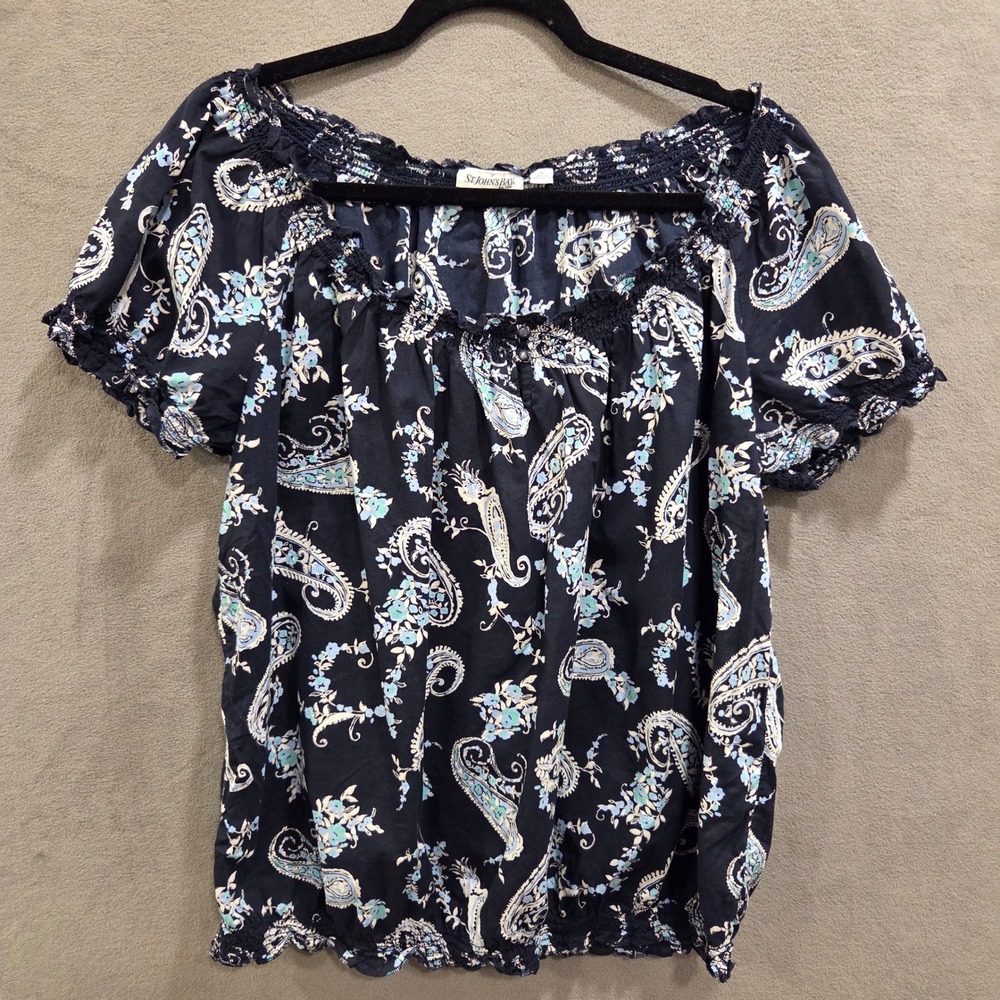St Johns Bay Paisley Peasant Top Women's Size 1X Boho Cottage Coastal Casual